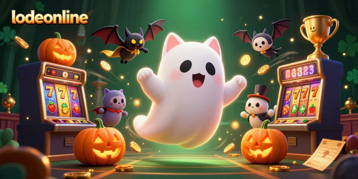 Experience thrilling gameplay at lodeonline, featuring a ghost cat and vampire bat in a haunted casino scene.
