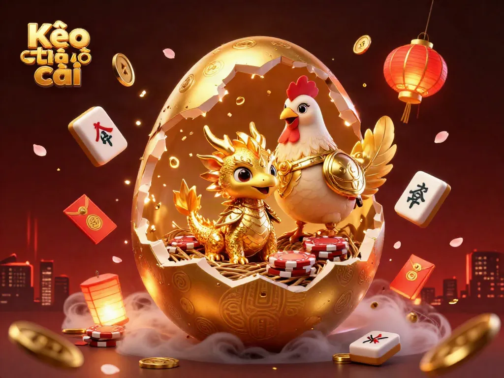 Experience the thrill of Kèo nhà cái with a vivid illustration showing a gold dragon among casino elements.