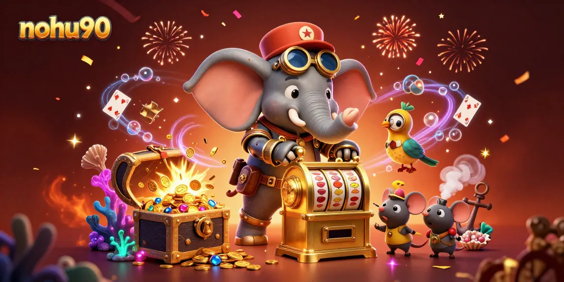 Experience thrilling gameplay at nohu90 with a whimsical steampunk elephant operating a slot machine.