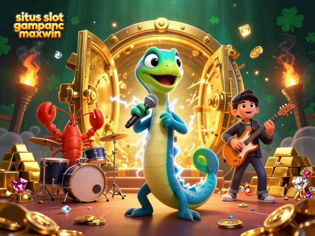 Engage with the vibrant underwater scene showcasing situs slot gampang maxwin, featuring animated casino characters and gleaming treasures.