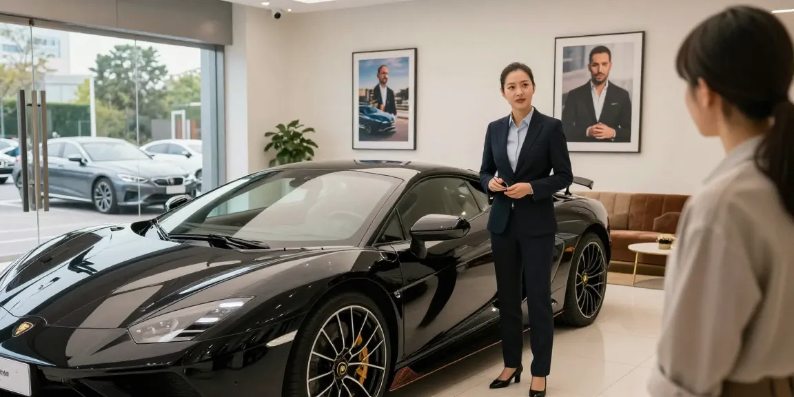 Showroom mobil sewaan LUXURY 777 dengan suasana mewah dan elegan.