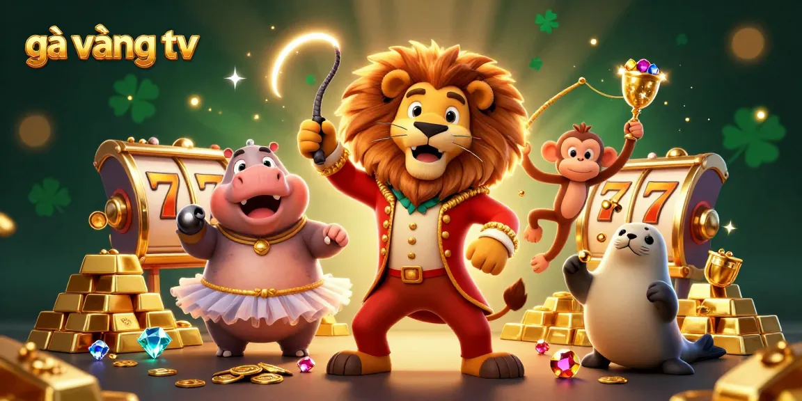 Spin slots and win with gà vàng tv's vibrant 3D casino scene full of treasures.