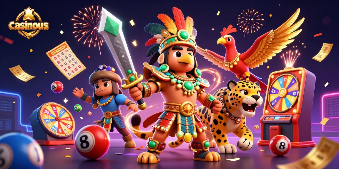 Win big with casinous at a vibrant 3D casino scene featuring animated characters and game elements.