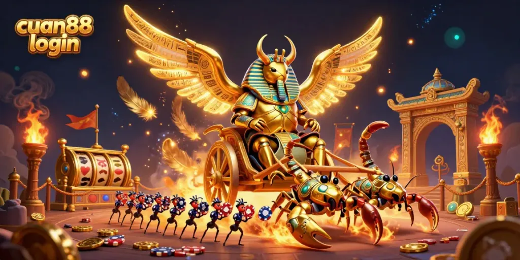 Join the thrill of cuan88 login with a vibrant scene featuring gold coins and an energetic chariot!