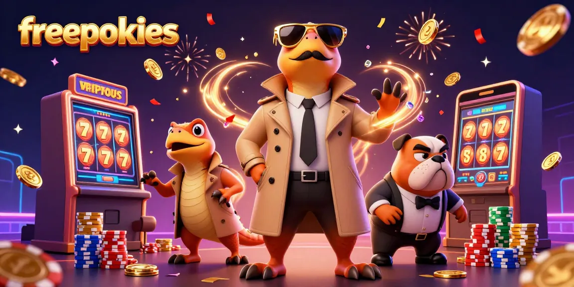 Spin the reels and enjoy freepokies at the casino, featuring playful raptors and vibrant gaming elements.