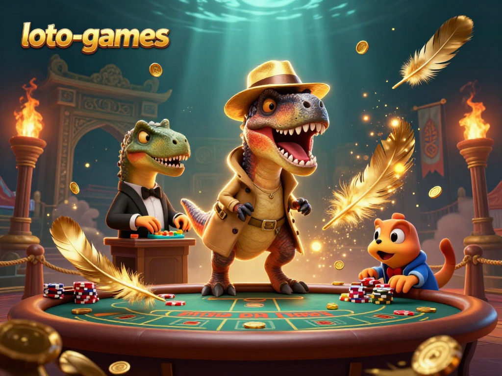Experience thrilling action at loto-games with a velociraptor card counter and stegosaurus pit boss at a blackjack table.