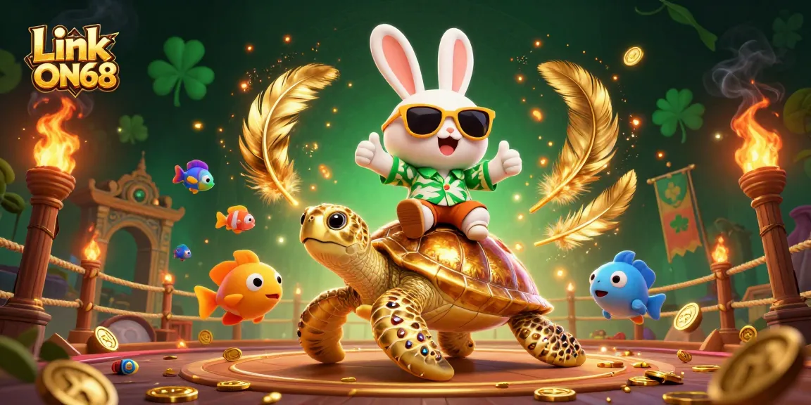 Experience the thrill of Link ON68 with a vibrant 3D scene featuring lucky rabbit and golden sea turtle.