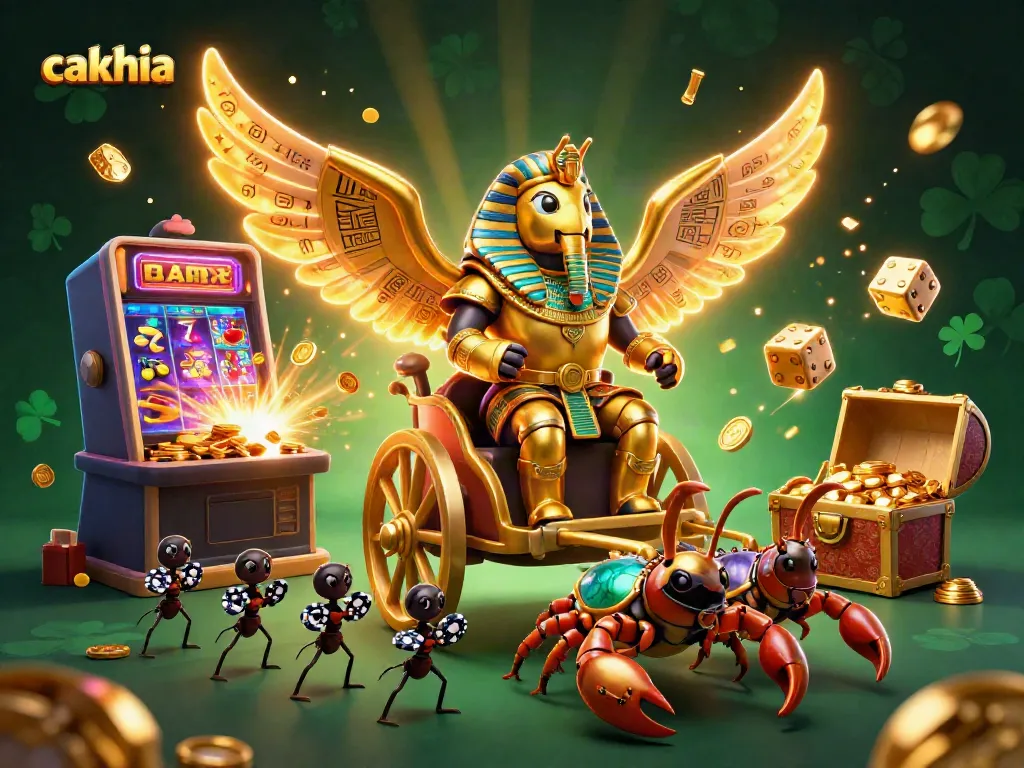 Engage in thrilling gambling with cakhia, featuring vibrant scorpion chariots and jackpot excitement.