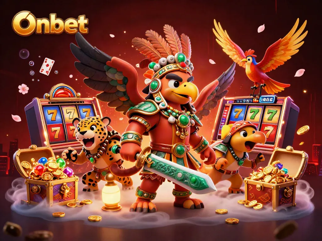 Experience thrilling casino gameplay at Onbet with dynamic slot reels and adventurous characters.