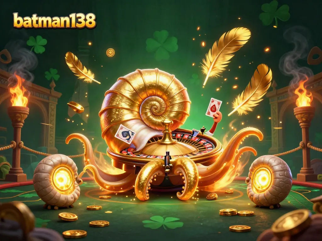 Experience thrilling gameplay with batman138 in this vibrant 3D casino illustration featuring a giant nautilus roulette wheel.