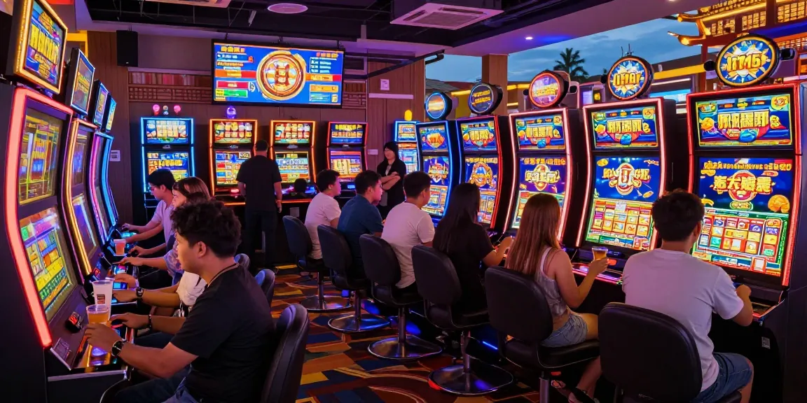 Exciting slot luar negeri gaming scene with vibrant players celebrating wins.