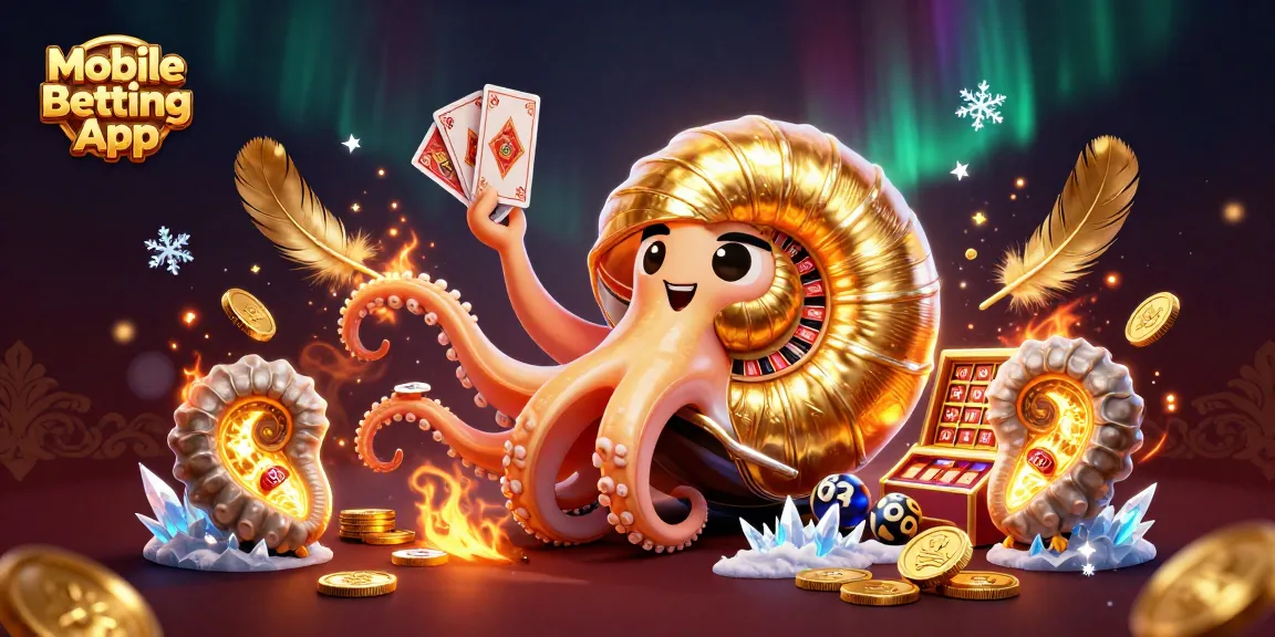 Play games with the Mobile Betting App: an engaging lottery scene featuring a nautilus and ammonites.