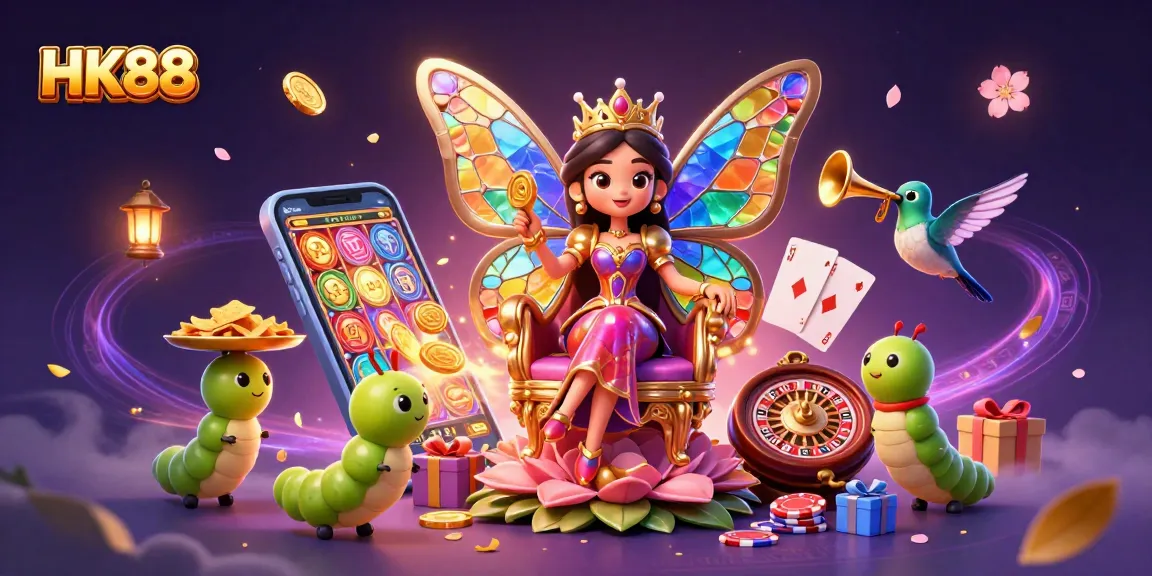 Experience thrilling gameplay at HK88 with a vibrant butterfly queen and casino excitement