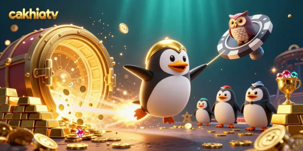 Experience high-energy gambling adventures with cakhiatv in a vibrant 3D cosmic casino scene.
