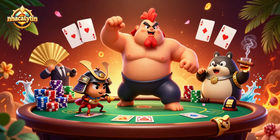 Engage with vibrant nhacaiuytin illustrated characters at a thrilling poker table.