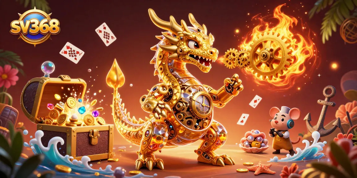 Engage in thrilling casino adventures with sv368, featuring a golden dragon and rich treasures.