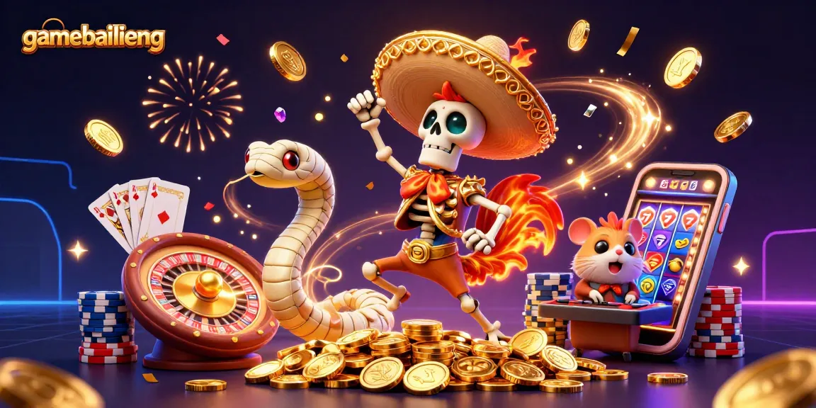 Win big at gamebailieng with a dazzling 3D casino illustration showcasing vibrant characters and exciting game elements.