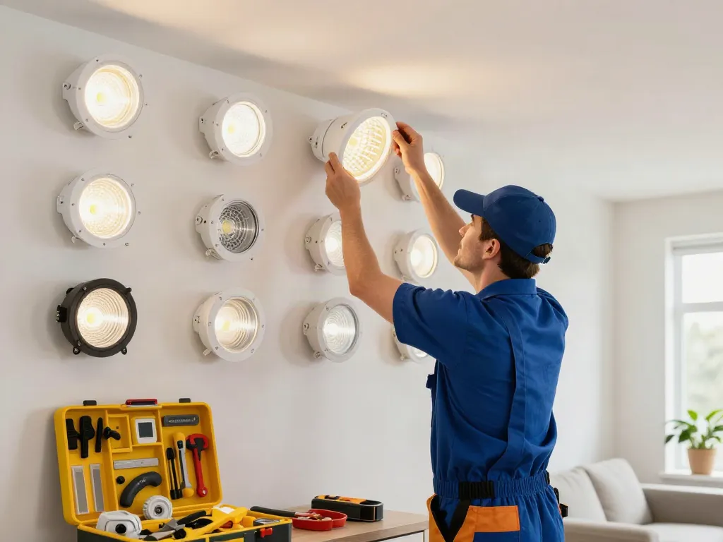 Aplica LED senzor montată de un electrician profesionist, iluminare de calitate pentru servicii locale.