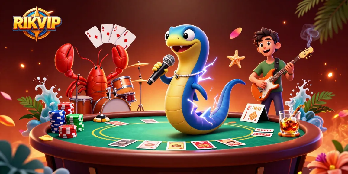 Engage in thrilling poker gameplay at RIKVIP with an exciting electric eel DJ and vibrant casino vibes.