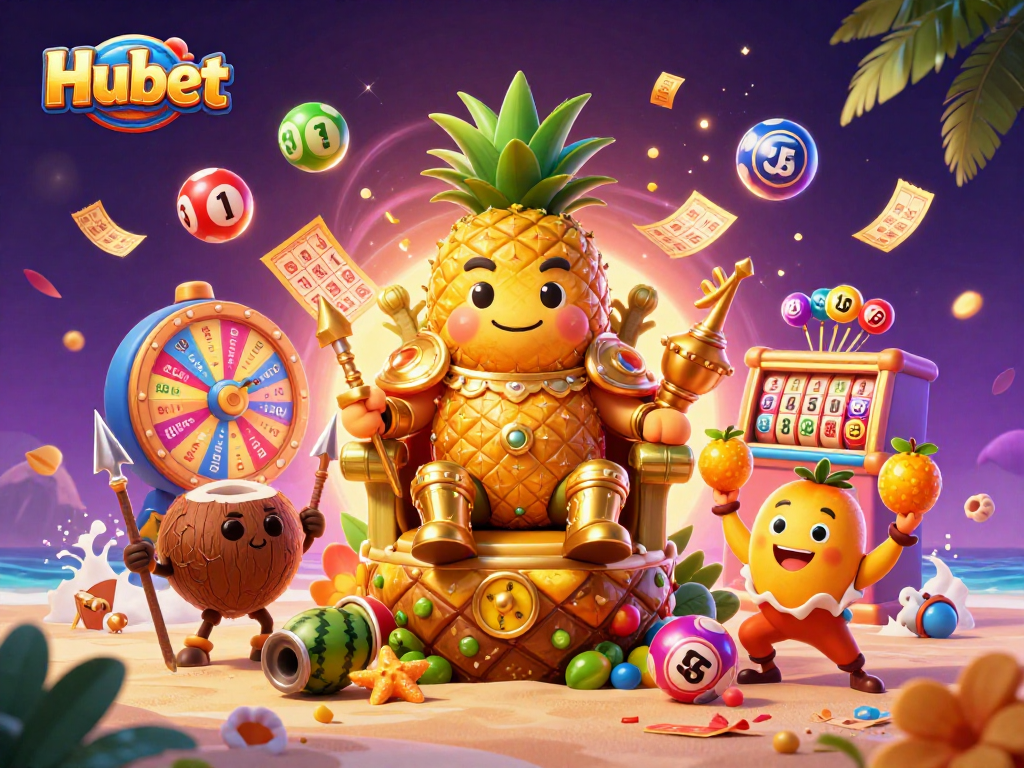 Hubet engages players with vibrant lottery balls and an energetic casino atmosphere.