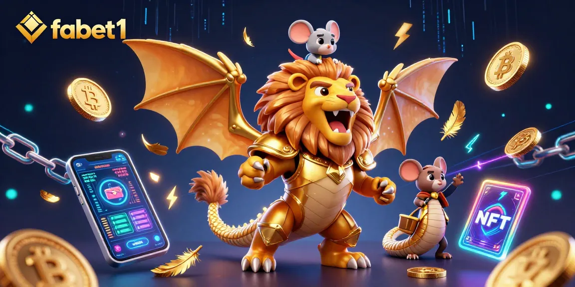 Experience the thrill of fabet1 with a triumphant chimera and crypto elements in a dynamic casino scene.