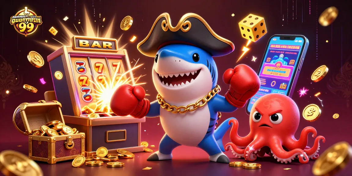 gamenohuuytin99 showcases a thrilling casino scene with cartoon characters and slot machine excitement.