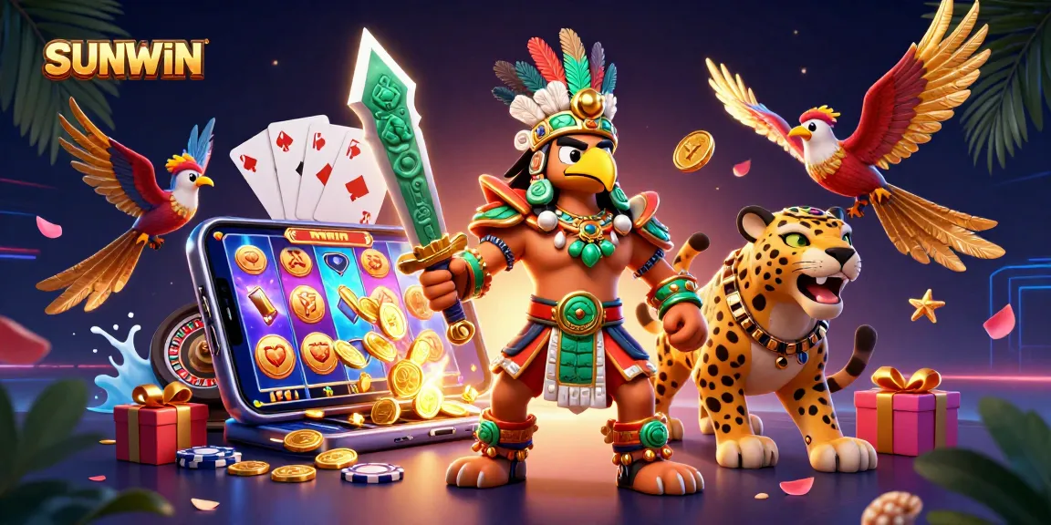 SUNWIN captures an adventurous gamble with Aztec warriors, epic gaming elements, and vibrant surroundings.