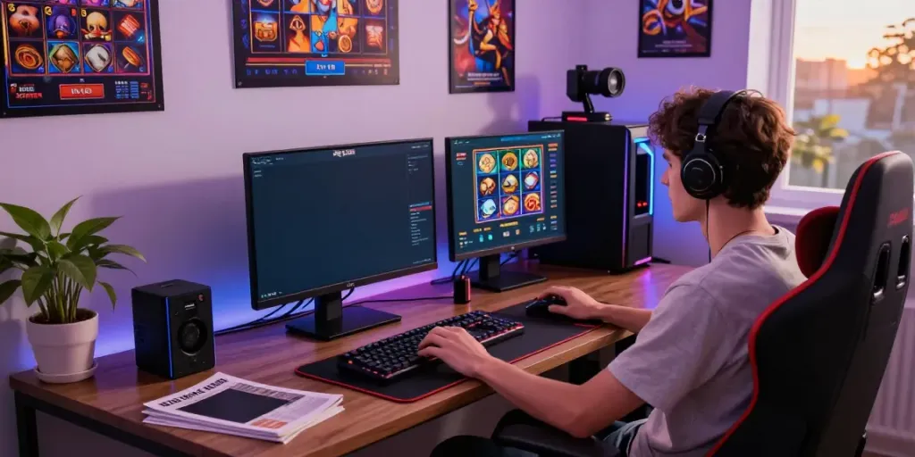 Engaged player enjoying PG SLOT games on a vibrant gaming setup.