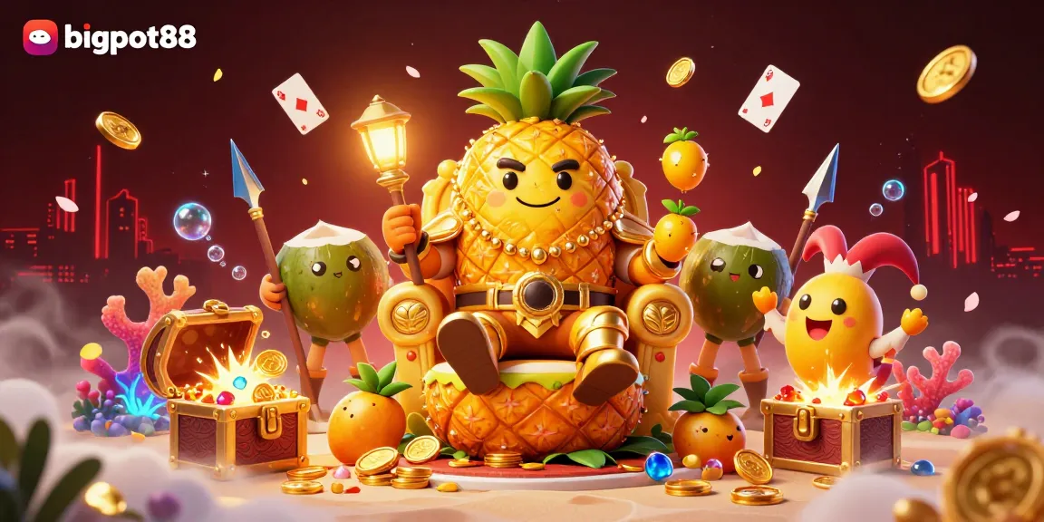 Engage in thrilling action at bigpot88 with vibrant casino characters in a lively beach setting.