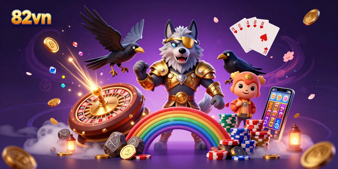 Experience vibrant winning thrills with 82vn's exhilarating casino adventure illustration.