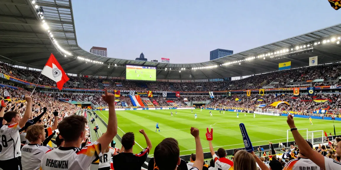 Fans celebrating at a football match as Germany faces Curaçao in a thrilling atmosphere, highlighting thefappening of sports excitement.