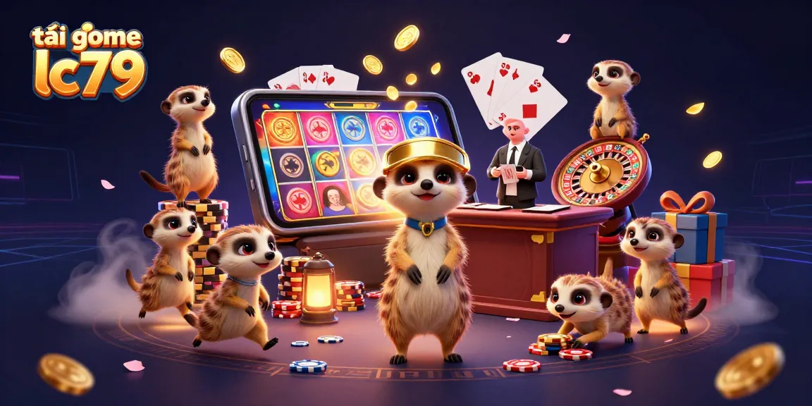Tải game lc79 và khám phá thế giới slot với các chú meerkat hoạt động trong sòng bài sắc màu.