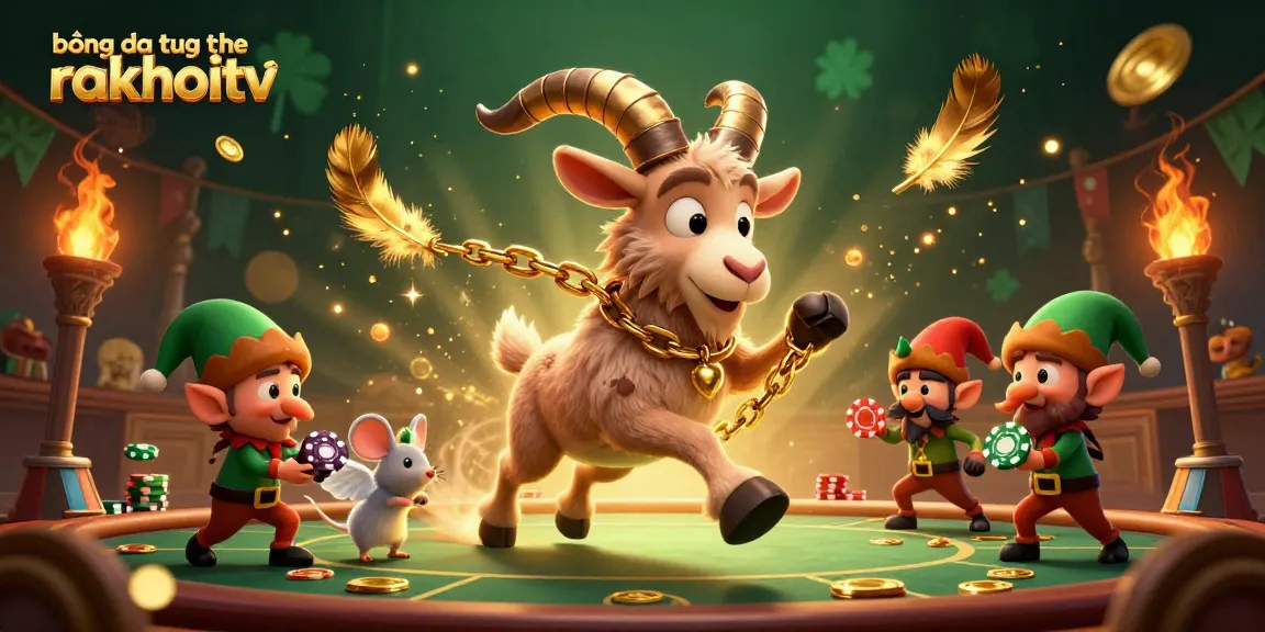 Experience bóng đá trực tuyến rakhoitv with thrilling scenes where a Krampus goat and companions create a vibrant casino atmosphere.