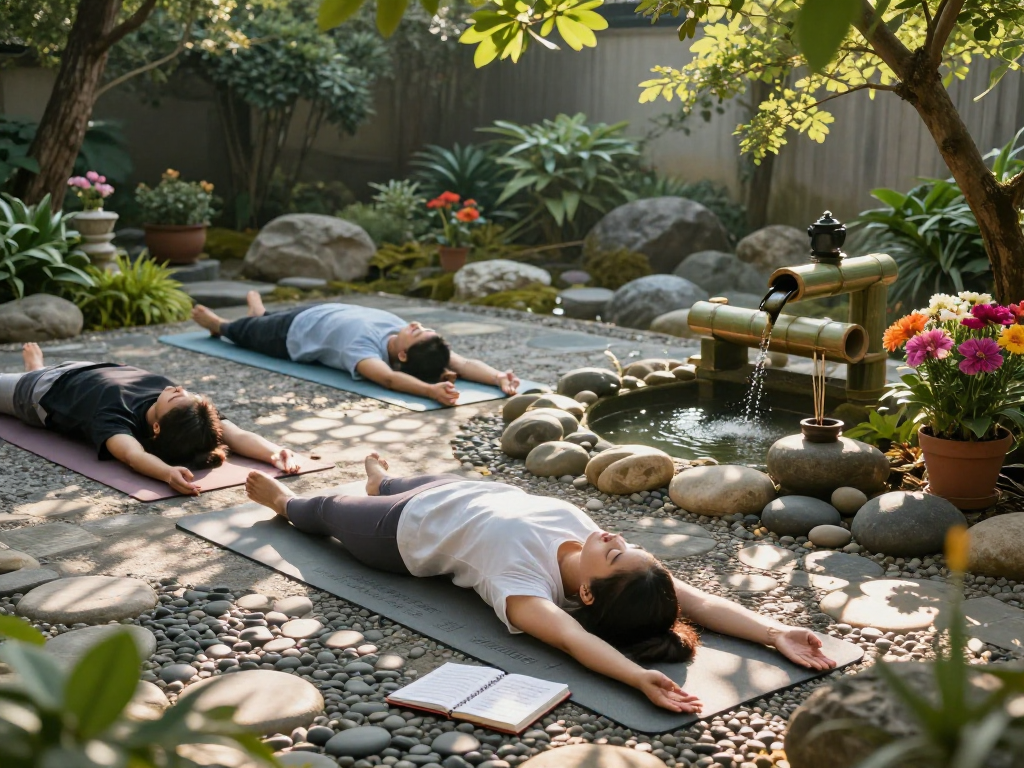 Mantra88 yoga meditation practice in serene zen garden, capturing balance and tranquility.