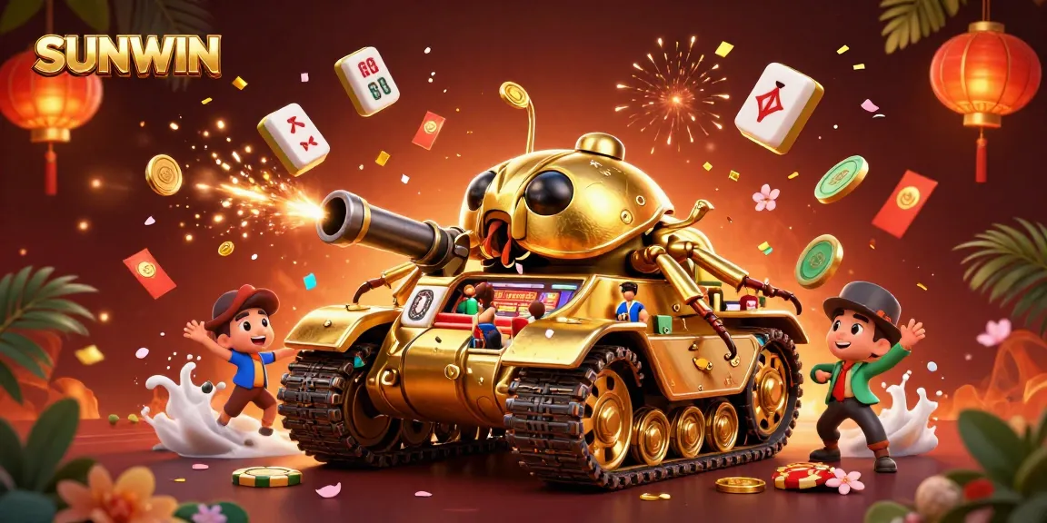SUNWIN captures excitement in a vibrant 3D digital casino scene showcasing a golden beetle tank adventure.