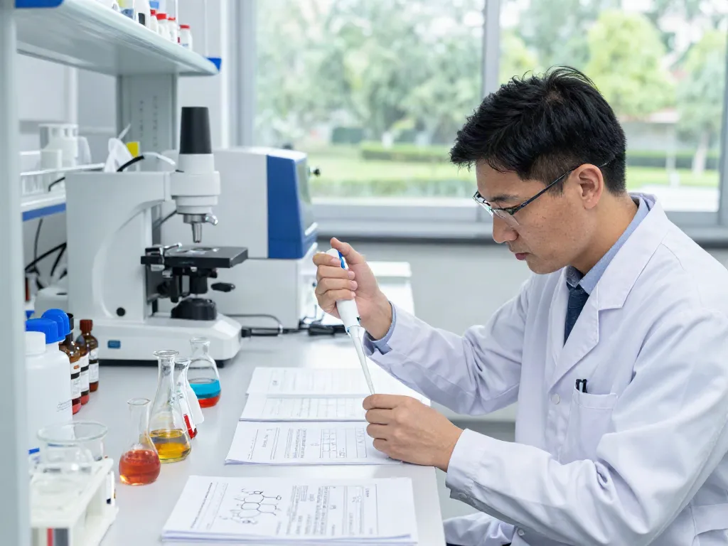 Scientist measuring Retatrutide (30mg) in lab for innovative peptide research at Nox Peptides.