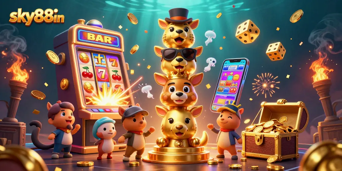Spin and win with sky88in's vibrant slot machine and totem pole characters in action