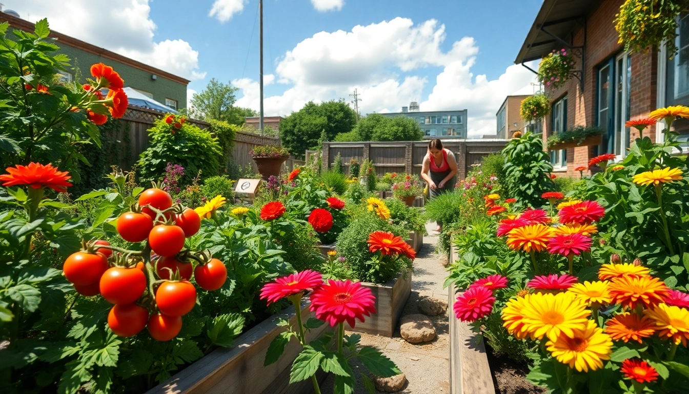 Gardening enthusiast tending to vibrant plants in a flourishing garden.