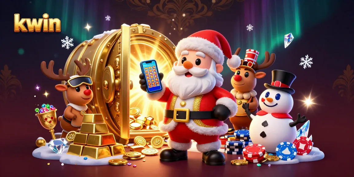 Celebrate big wins at kwin casino with Santa, his reindeer dealer, and a poker chip snowman!