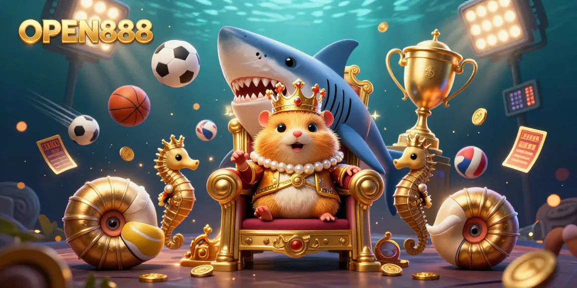 Experience OPEN888's thrilling casino adventure featuring a golden hamster king and dynamic sports elements!
