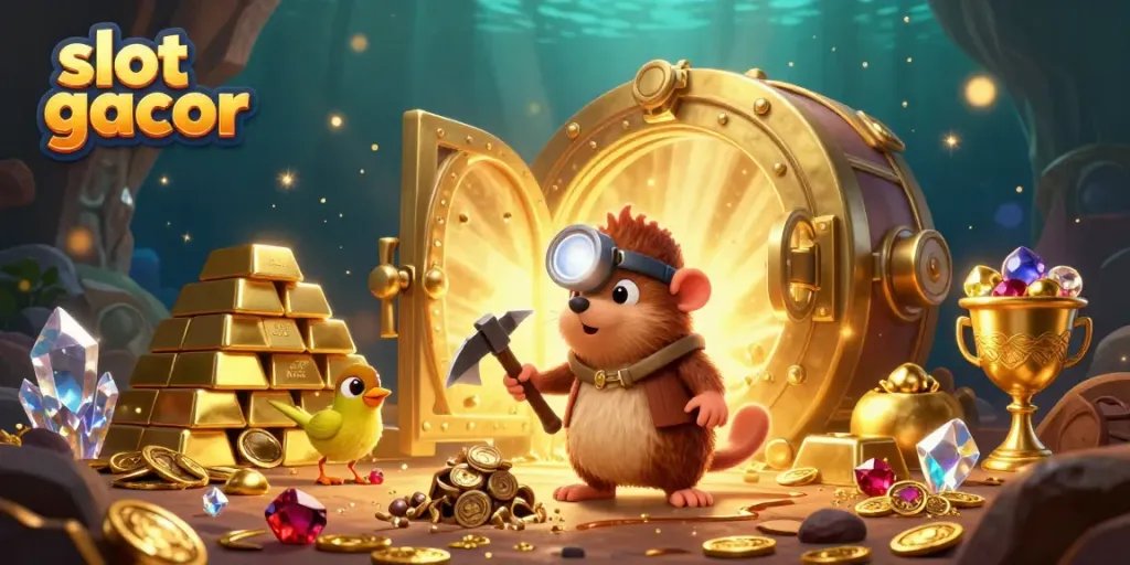 Join the thrilling adventure in slot gacor with a treasure hunter mole amidst golden treasures and sparkling gems.