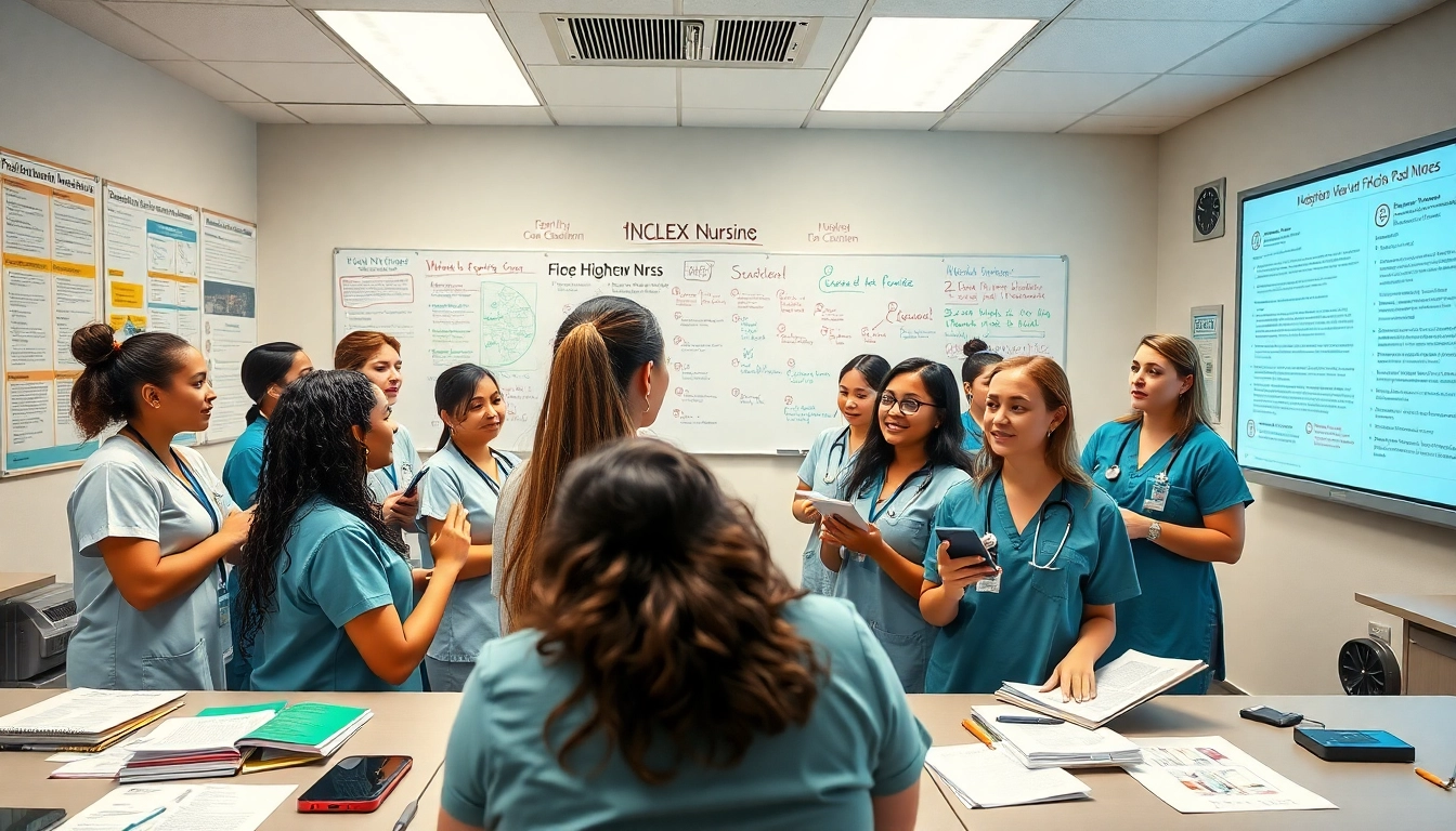Students participating in an engaging in person NCLEX review in Houston, collaborating in a vibrant classroom.