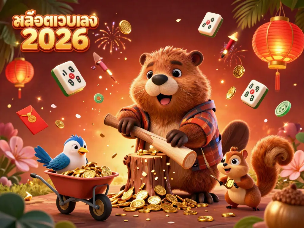 Experience the immersive world of สล็อตเว็บตรง 2026 with a beaver winning gold coins in a vibrant casino scene.