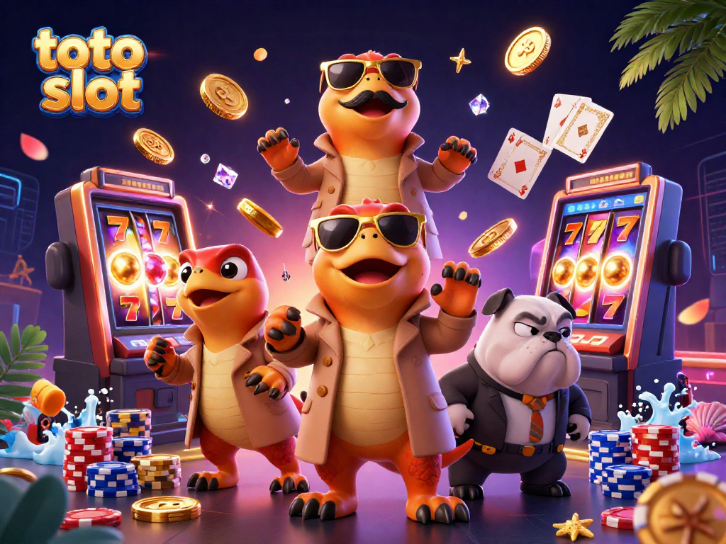 Memenangkan permainan toto slot dengan raptor lucu yang berpura-pura tinggi di kasino yang megah.