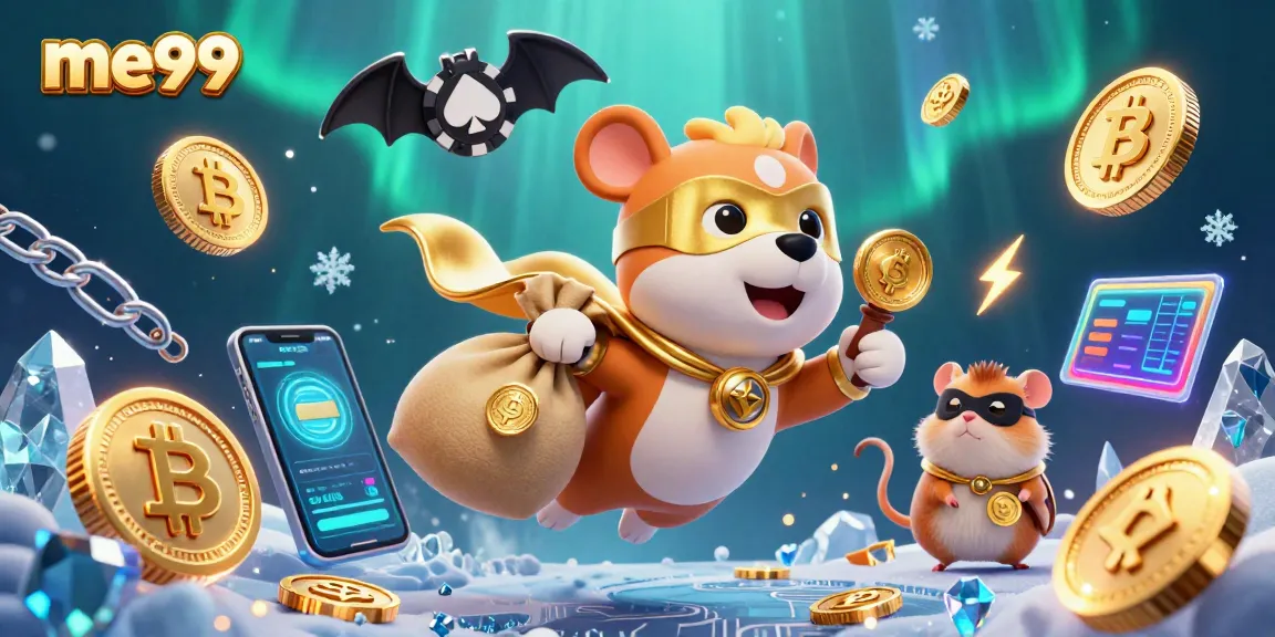 Play games at me99 with our superhero dog and hamster amidst vibrant casino elements.