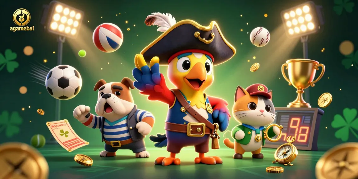 Engage with agamebai in a vibrant casino scene featuring pirate characters and dynamic sports elements.
