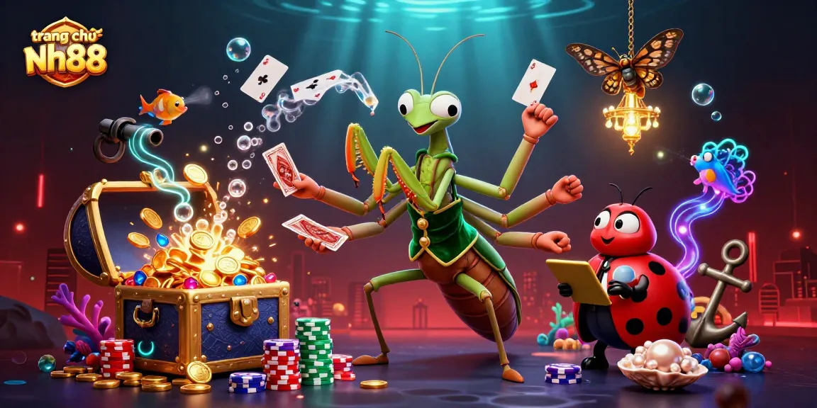Win big at trang chủ nh88 with a vibrant casino scene featuring colorful game elements and lively characters.