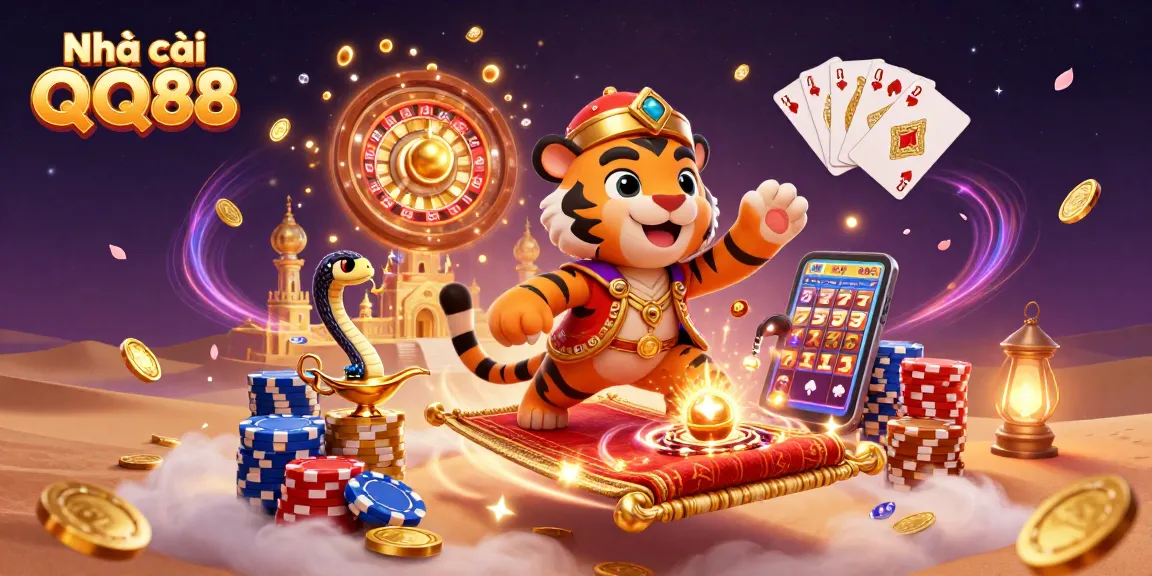 Experience thrilling gaming at Nhà cái QQ88 with an enchanting casino adventure illustration.