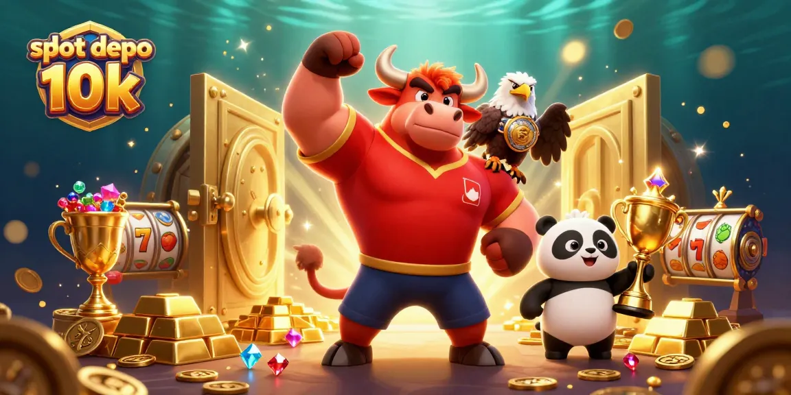 Experience the thrill of slot depo 10k with a vibrant 3D casino celebration featuring joyous characters and game elements.