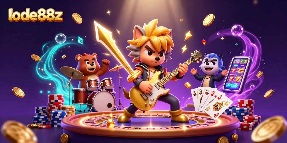 Experience electrifying moments in lode88z with dynamic casino action from a rock star wolf and drummer bear.